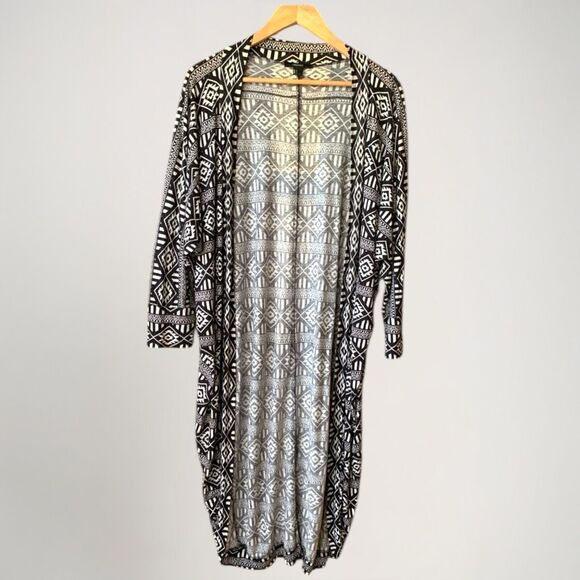Forever 21 Womens Open Front Long Line Cardigan Size L Aztec Beachy Boho Y2K - Picture 1 of 14